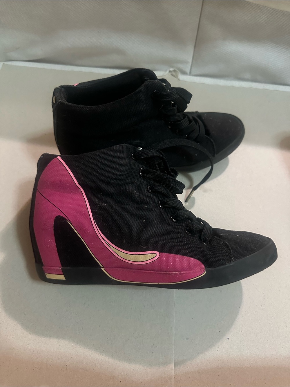 Black and Pink Wedge Sneaker Boot - Women's Casual Fashion Shoe